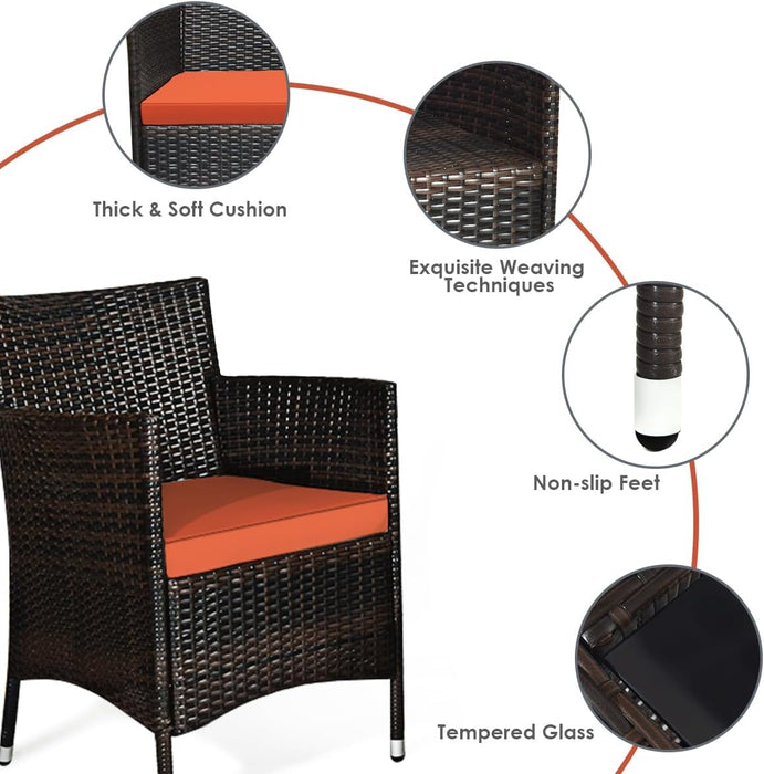 4-Piece Rattan Patio Set, Outdoor/Indoor Wicker Conversation Set for Pool, Backyard, Lawn, Wicker Chairs and Sofa with Soft Cushion, Rattan Furniture with Tempered Glass Coffee Table