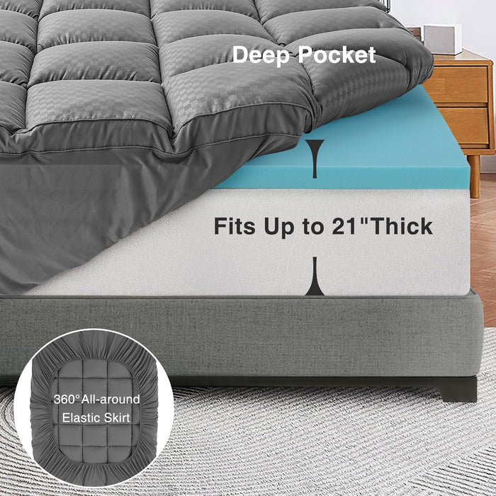 Dual-Layer 4 Inch King Size Memory Foam Mattress Topper for Back Pain, 2 Inch Cooling Pillow Top Mattress Pad Cover and 2 Inch Gel Memory Foam Topper, Deep Elastic Pocket, Grey
