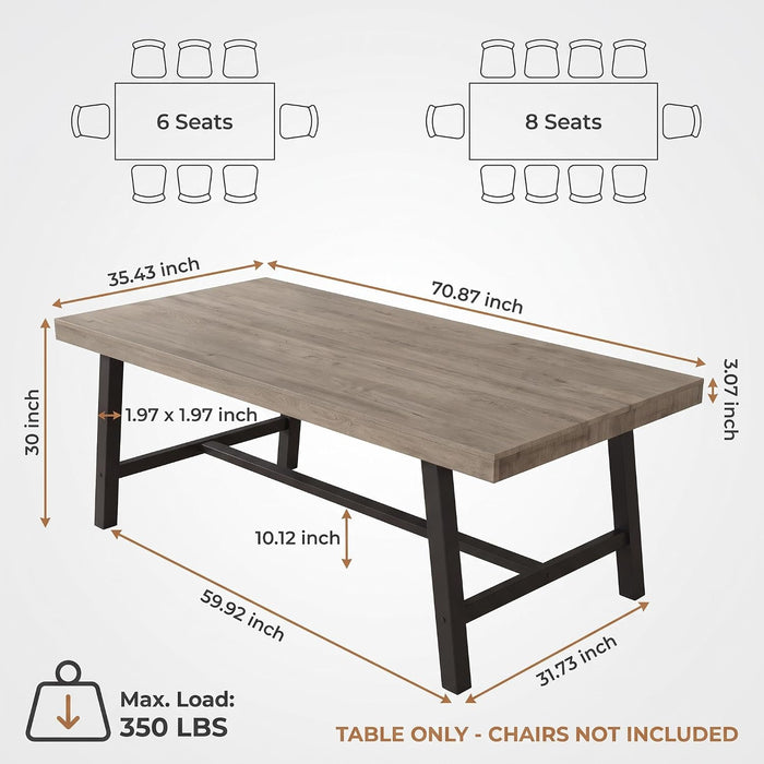 71''Industrial Dining Table for 6-8 People，Large Kitchen Table