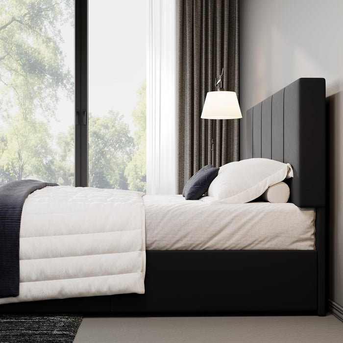 Full Size Dutch Velvet Upholstered Platform Bed Frame, Black
