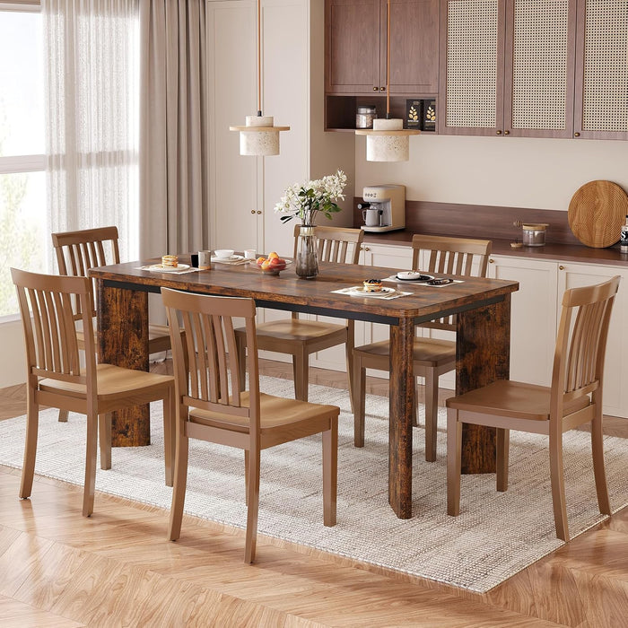 63" Rectangular 4-8 Person Dining Table, Industrial Kitchen Table with 45° Diagonal Legs and round Safety Corner, Wood Diningtable for Dining Room, Kitchen, Living Room, Brown