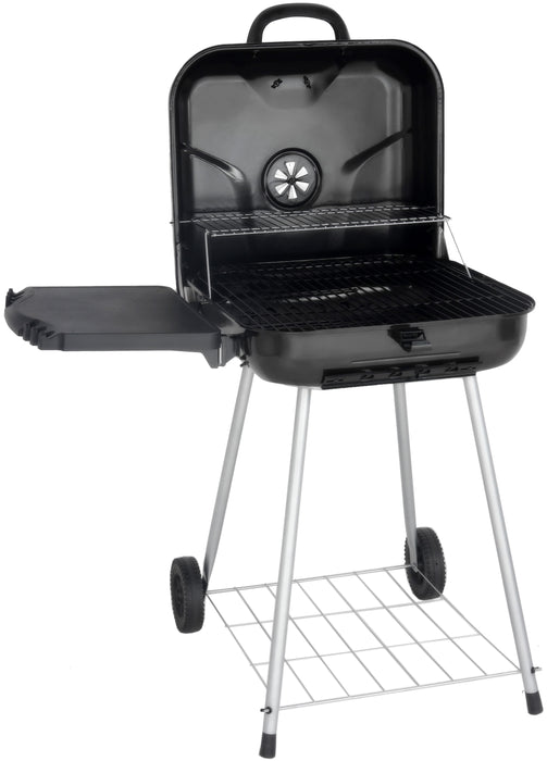 22" Square Steel Charcoal Grill with Foldable Side Shelf, Black