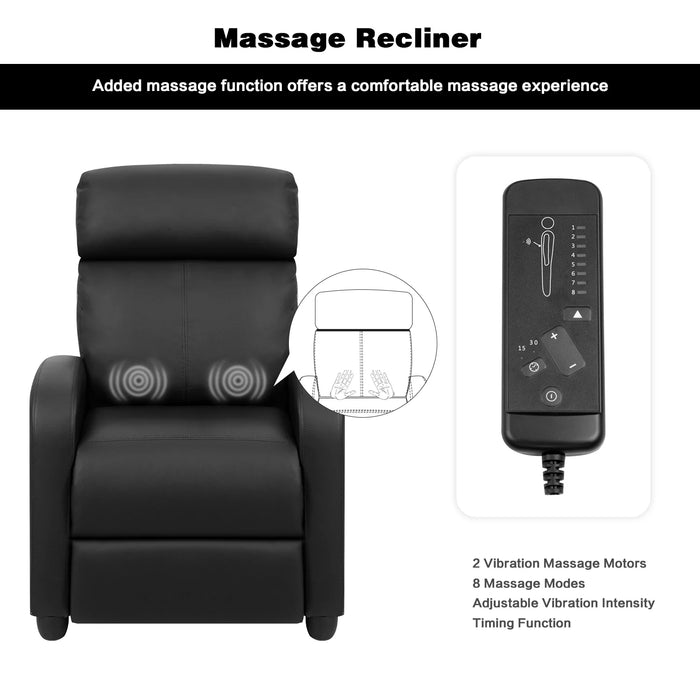 Massage Recliner PU Leather Faux Leather Recliner Home Theater Recliner with Padded Seat and Massage Backrest, Black