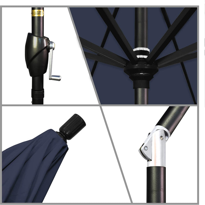 GSPT908302-5439 9' round Aluminum Market, Crank Lift, Push Button Tilt, Black Pole, Sunbrella Navy Patio Umbrella, 9-Feet