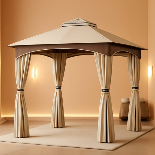 10' X 12' Outdoor Gazebo with Netting, Patio Gazebo Canopy with 2-Tier Soft Top Roof and Steel Frame for Lawn, Garden, Backyard and Deck
