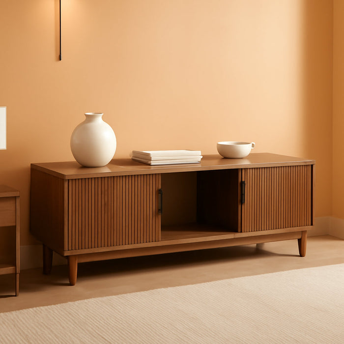 Walton Modern Fluted-Door Low TV Stand for Tvs up to 65 Inches, 58 Inch, Mocha