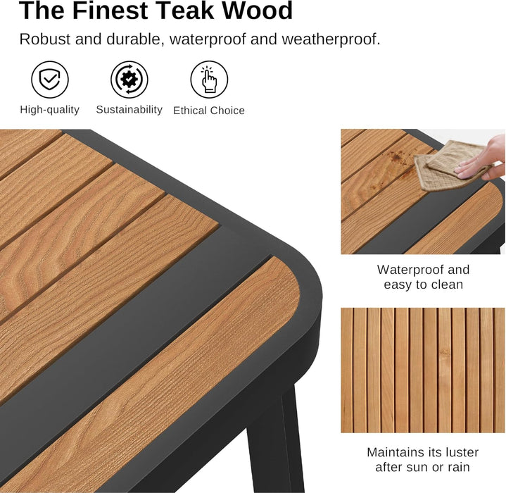 Signature 7 Pieces Outdoor Dining Set, Patio Furniture Set with Finest Teak Wood, Powder-Coated Aluminum Frame Table and Teslin Fabric Chairs, Patio Dining Set for Garden and Yard, Dark Grey