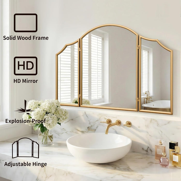 Gold Scalloped Vanity Mirror: 36"X24" Three Sided Dresser Miror