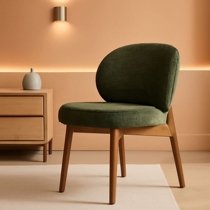 Dining Chair with High Back Single Mid Century Modern Kitchen Chair Boucle Fabric Upholstered Armless Accent Chair 20" Wide Padded Seat with Wooden Legs for Living Room Bedroom Green