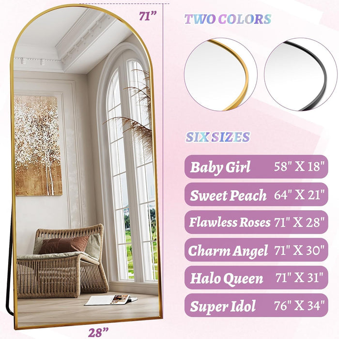 Floor Mirror, 78"×38" Full Length Mirror with Stand for Bedroom Living Room, Gold