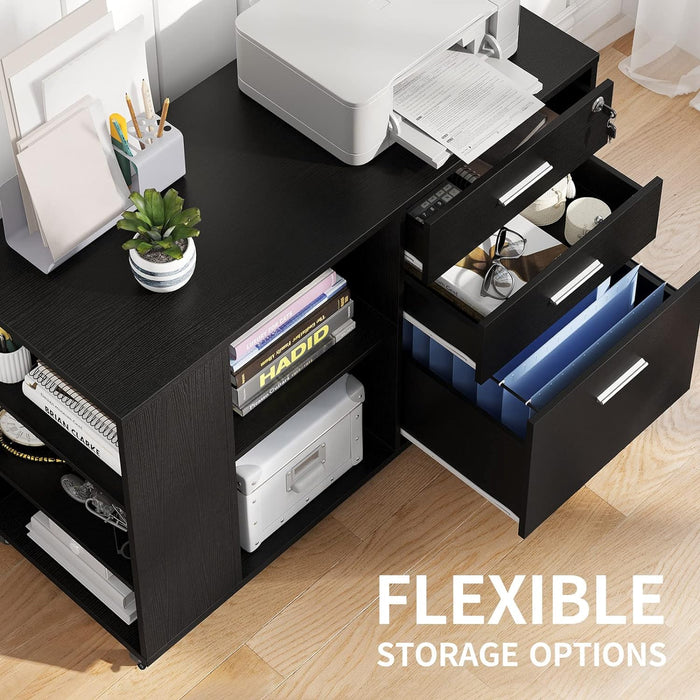 Locking Lateral File Cabinet with Printer Stand