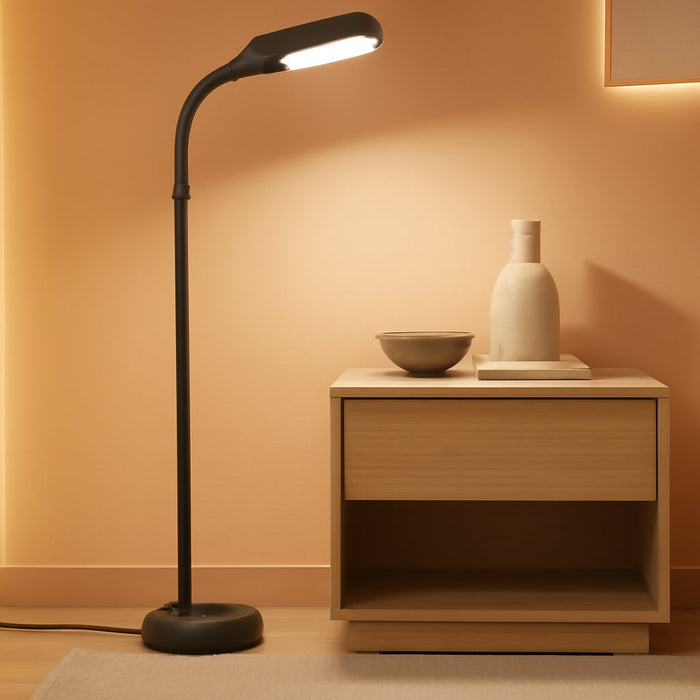 Litespan - Bright LED Floor Reading Lamp for over Chair Crafts and Reading, Esthetician Light for Lash Extensions, Gooseneck Adjustable Standing Lamp for Living Room, Bedroom, Office - Black