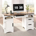 55'' Farmhouse Executive Desk with Drawers & Charging Station, White