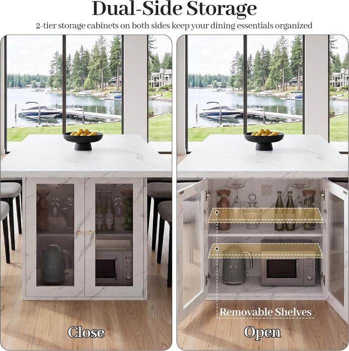 51"-78" Extendable Dining Table for 4-8, White Faux Marble Dining Table | Modern Kitchen Table with Hidden Storage, Rectangle Dinner Tables for Dining Room Kitchen Living Room (White Marble)