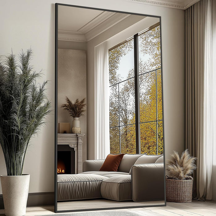 82"X44" Black Full Length Mirror, Large Floor Mirror with Stand