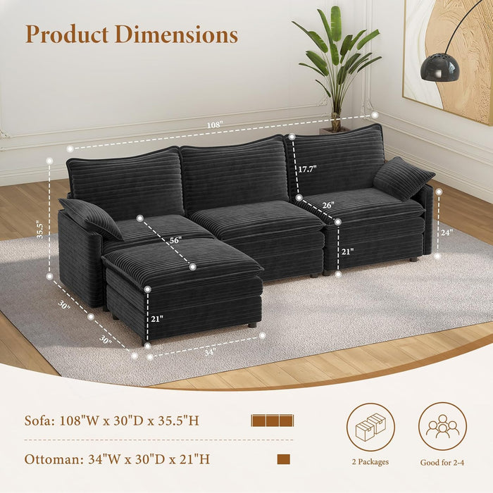 108 Inch CharcoalGray Modular Sectional Sofa Ottoman