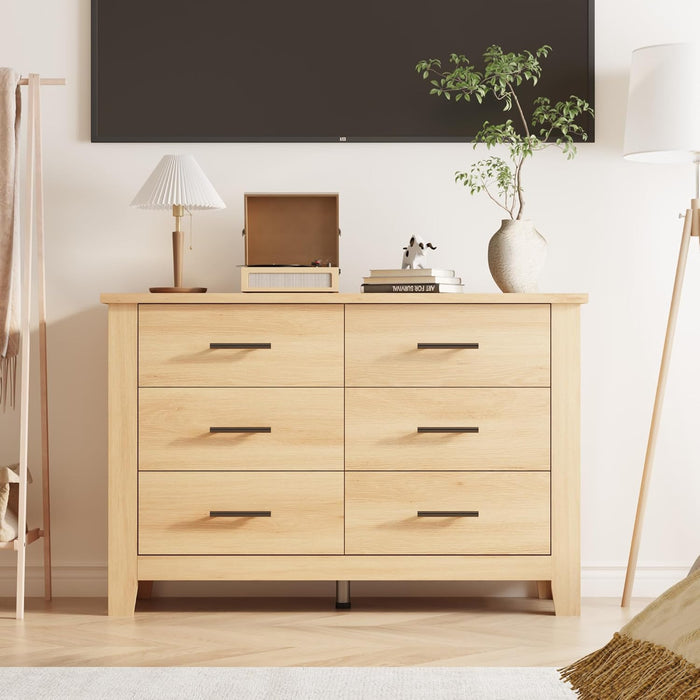 Dresser for Bedroom, 47 Inch Wide Wood Chest of Drawers, Large Storage Organizer with Deep Drawers & Stable Legs, Modern Farmhouse Dresser for Living Room, Entryway, Natural