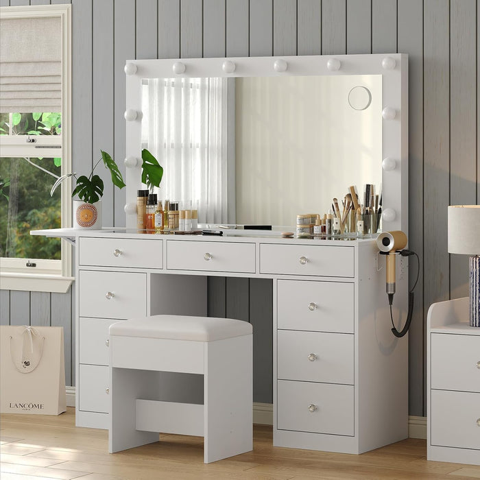 Illuminated Vanity Desk With Integrated Power Outlet