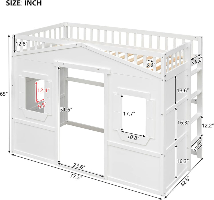 White Twin Size Loft Bed With EntertainmentCenterDisplay