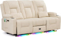 Power Loveseat Recliner Sofa with Middle Seat, Wall Hugger Dual Reclining 3 Seater RV Couch, Home Theater Seating with LED Lights, USB Ports, Power Outlets & Storage, Beige | Pet Friendly, Dual Reclining, Zero Gravity, Button Control