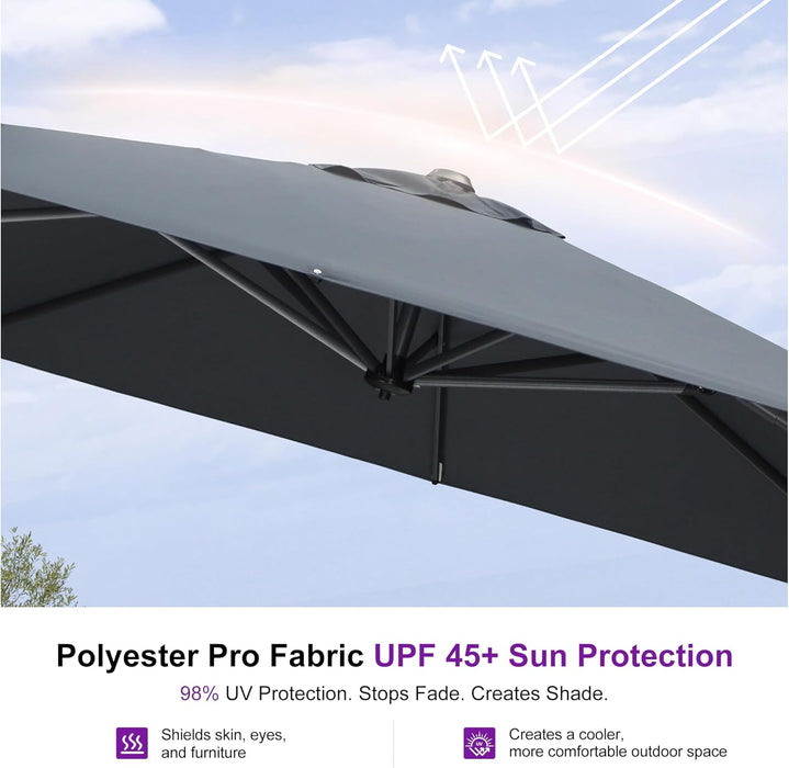 Outdoor Umbrella 8' X 8' Square Premium Sun Protection Grey | Smooth One-Hand Shade Control, Fade Resistant, Premium Aluminum Frame, 5 Tilt to Fit the Sun, Arrives Safe, Built to Last