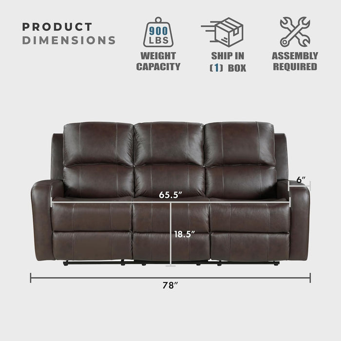 Manual Double Reclining Sofa, Top Grain Leather Match Wall Hugger Recliner Sofa, Tab Pull Reclining, High Density Foam over Pocket Coils, for Living Room/Reading Nook/Bedroom, Brown