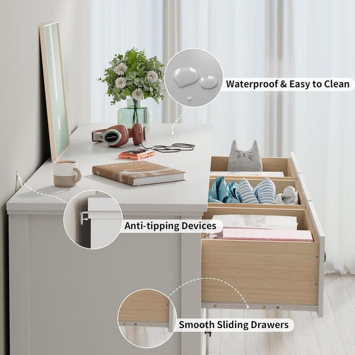 47" White Dresser for Bedroom with 7 Drawer & Metal Handles