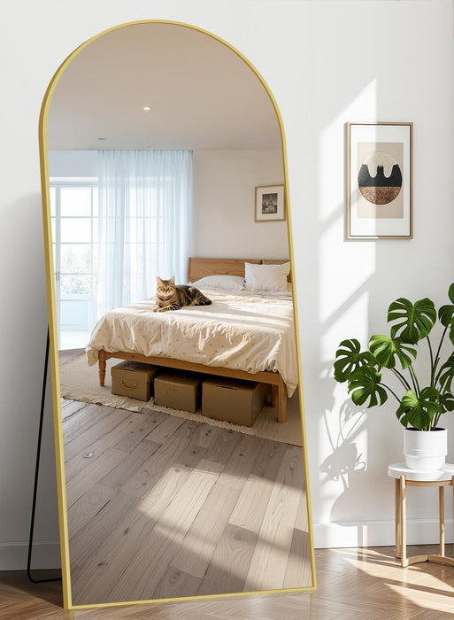 71"X30" Arched Full Length Mirror, Large Floor Mirror with Aluminum Alloy Frame Standing Hanging or Leaning Wall-Mounted Mirror, Vanity Mirror for Living Room and Bedroom,Gold
