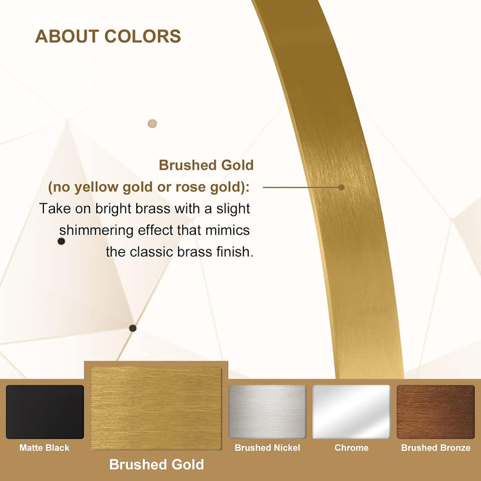 Gold round Mirror, 36’’ Brushed Gold Circle Bathroom Mirrors in Stainless Steel Metal Frame 1" Deep Set Design