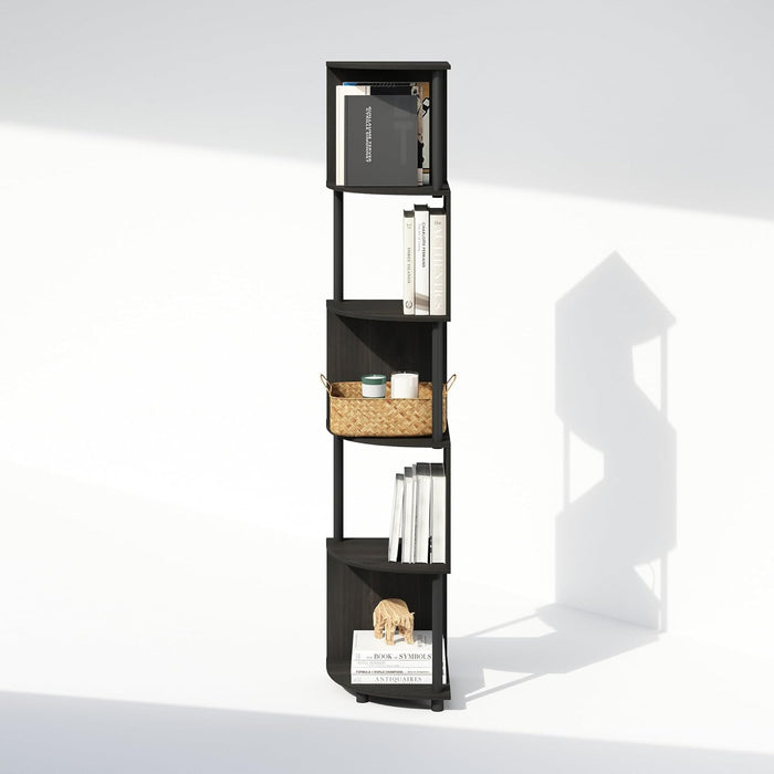 Basic Book Shelf, 5-Tier Bookshelf, Bookcase with Zigzag Corner Shelf, 14.2 X 14.2 X 71.2, for Living Room, Bedroom, Home Office, Espresso/Black