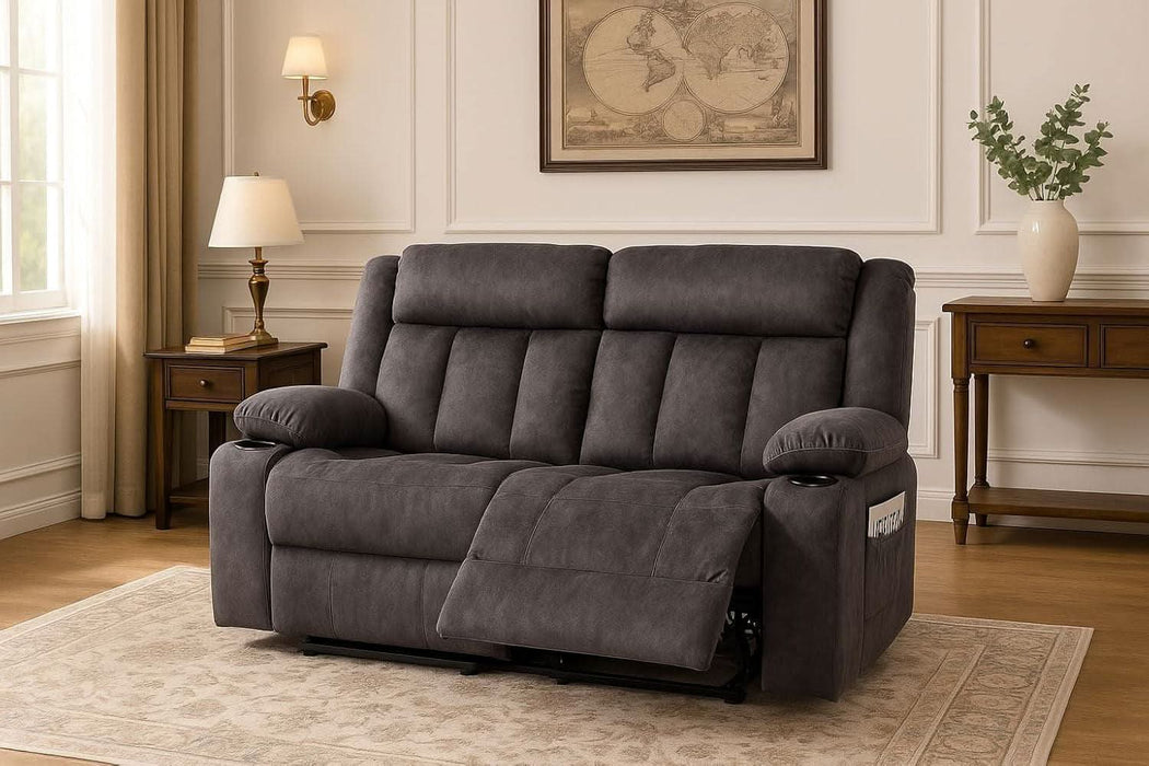Recliner Sofa Set with Manual Recliners,Living Room Furniture Set with Reclining Couch,Loveseat and Armchair,Breathable Fabric Upholstery,Thick Cushions and Ergonomic Design,Dark Gray (2+1)