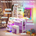 Vanity with LED Mirror, 6 Drawer Dresser with Charging Station for Bedroom, Small Makeup Vanitys Table with RGB Light, Vanity Set with Chair,Jewelry Organizer for Girls-White