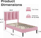 Twin Size Bed Frame with Upholstered Headboard, Velvet & Pink