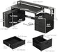 L Shaped Desk with Drawers, 65" Computer Desk with Power Outlets & LED Lights, Corner Home Office Desk with Storage Shelves & Printer Stand, Black