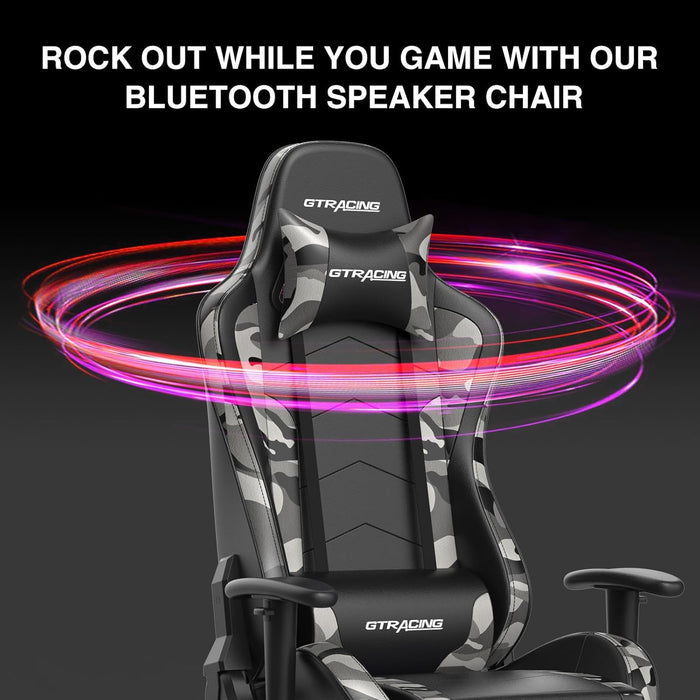 Gaming Chair with Footrest and Bluetooth Speakers Music Video Game Chair Heavy Duty Ergonomic Computer Office Desk Chair (Blue)