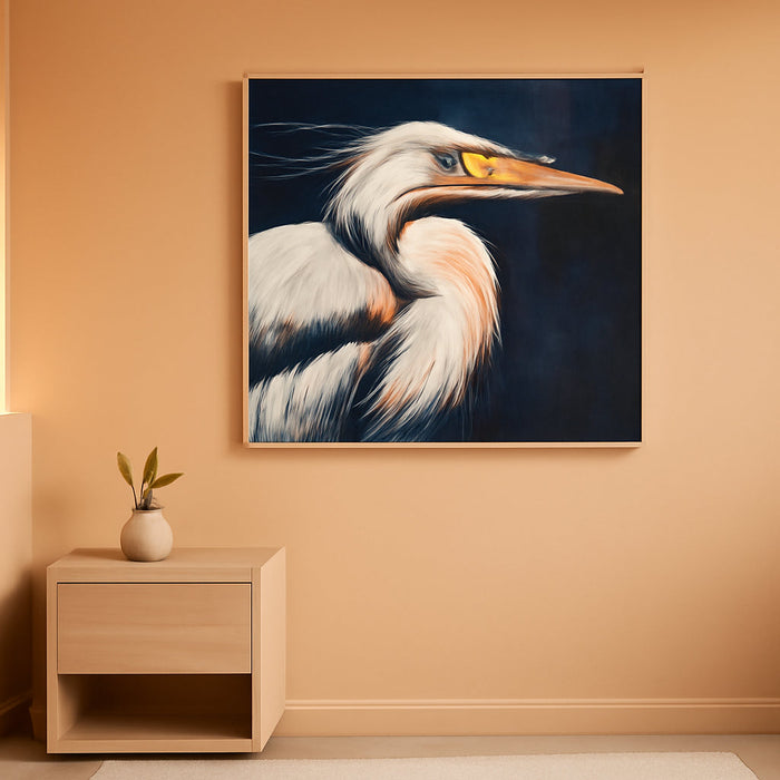 Heron Hand Painted Textured Framed Canvas Wall Art