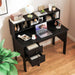 Black Desk with Drawers & Hutch, Home Office Desk with Charging Station, 5 Storage Cubbies, Makeup Vanity Table, Modern Study Writing Desk, PC Laptop Desks, Computer Workstation for Bedroom