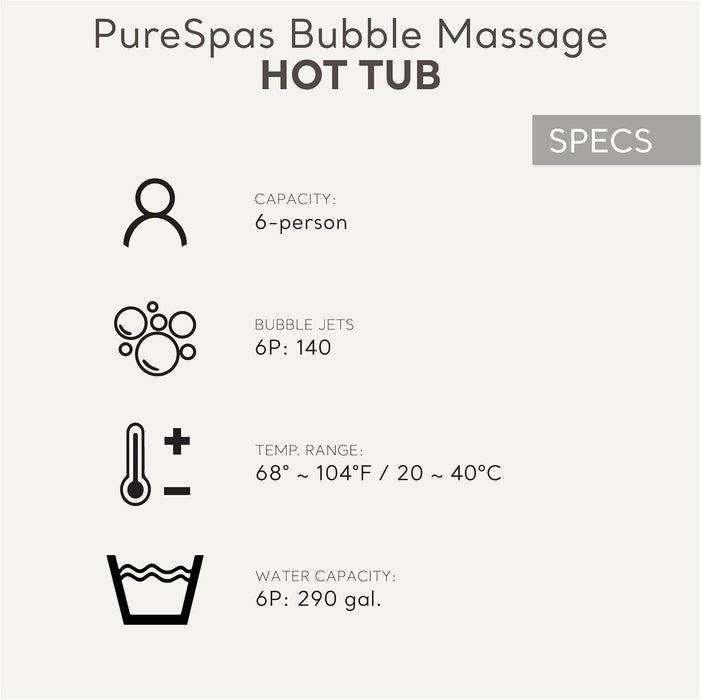 28427EP Purespa Bubble Massage Spa Set: Includes Energy Efficient Spa Cover – Push Button Control Panel – 140 Bubble Jets – 6 Person Capacity – 85" X 28"