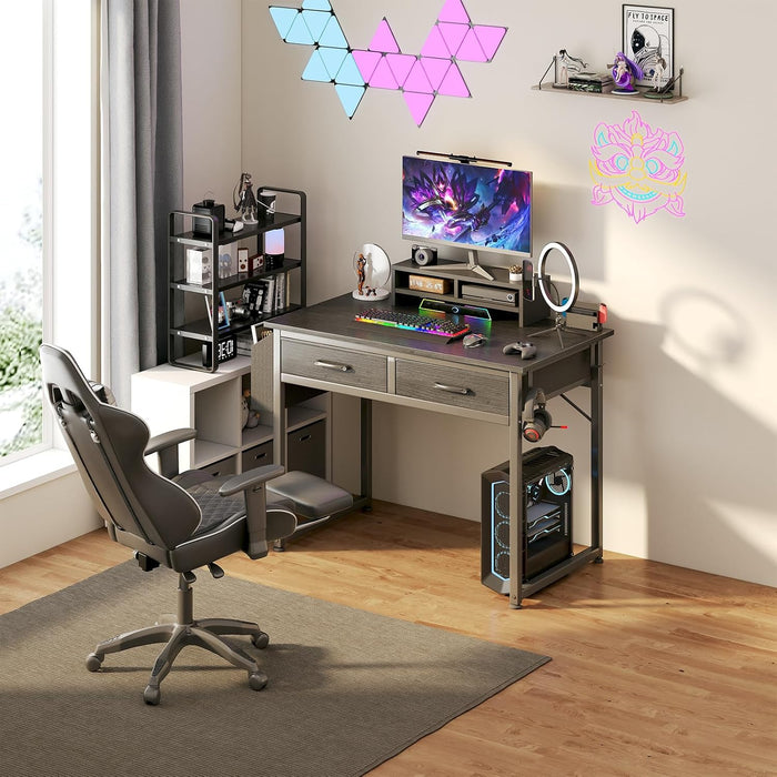 32 Inch Small Desk with Drawers, Black