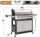 6-Burner Propane Gas BBQ Grill with Side Burner & Porcelain-Enameled Cast Iron Grates, Stainless Steel Barbecue Grills Outdoor Cooking for Outside, 665 SQ.IN. Cooking Area, 65,800BTU