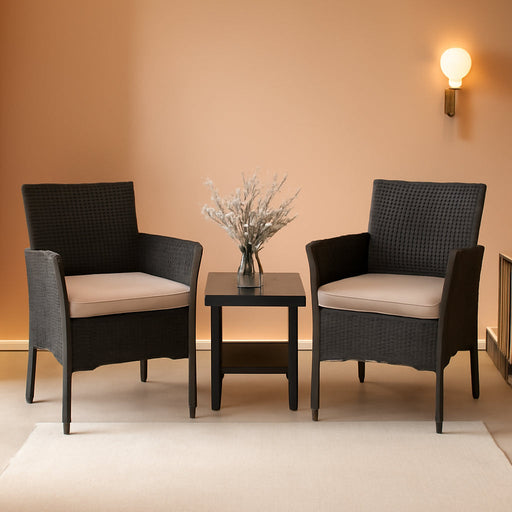 Patio Furniture Set Outdoor Furniture Wicker Bistro Rattan Chair Conversation Sets with Coffee Table for Yard Backyard Lawn Porch Poolside Balcony,Black and Beige