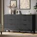 Fluted Dresser with 6 Drawers, 54" Wide Modern Chest of Drawers with Metal Handle, Wooden Dresser TV Stand, Wood Closet Clothes Storage Organizer for Bedroom, Living Room, Hallway, Solid Black