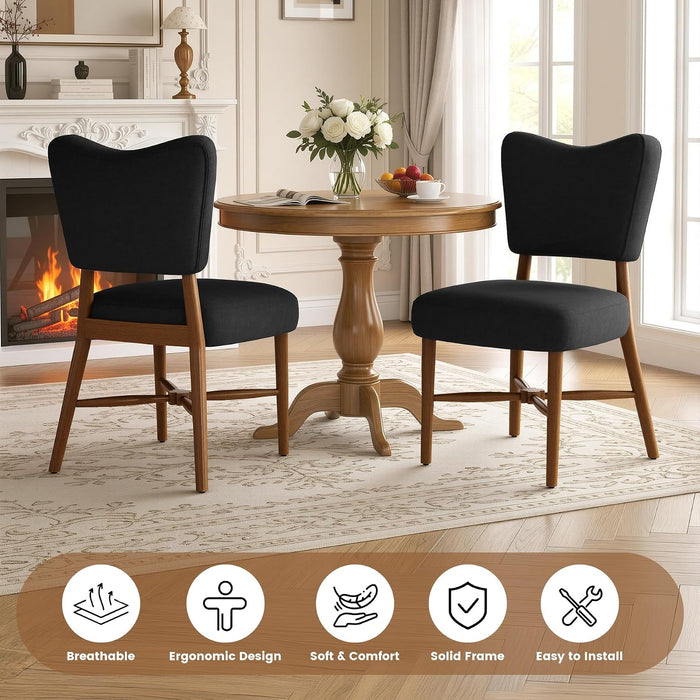 Mid Century Dining Chairs Set of 4, Linen Seat, Wood Legs, Black