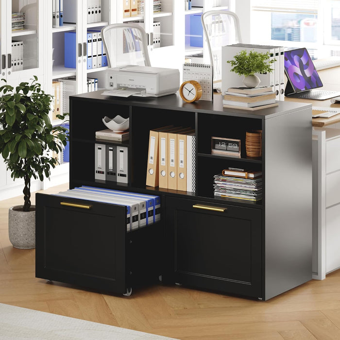 IndustrialGrade Black Lateral File Cabinet With Drawers