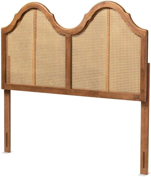 Modern Rattan Queen Size Arched Headboard in Walnut