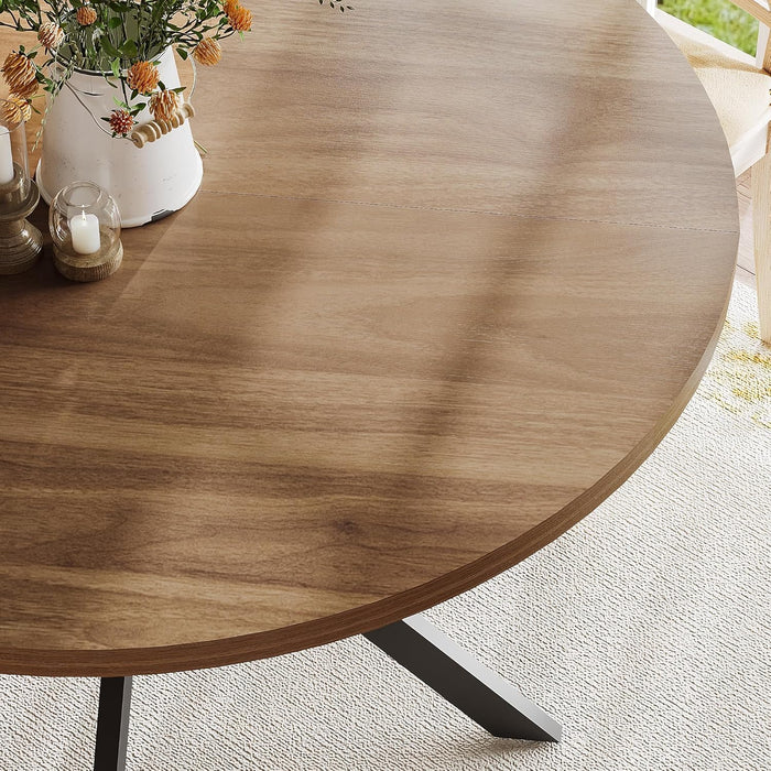 47.2 Inch round Dining Table for 4, Farmhouse Wood Kitchen Table, round Dinner Table for Kitchen & Dining Room, Walnut