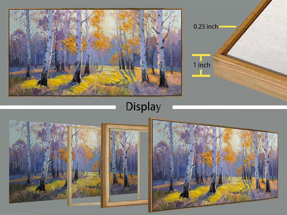 Birch Tree Forest Canvas Wall Art Nature Large Textured Pictures Paintings Wall Decor Living Room Artwork for Dining Room Walls Bedroom Home Office, Framed 58"X29"