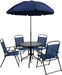 6 Piece Navy Patio Garden Set with Table, Umbrella and 4 Folding Chairs