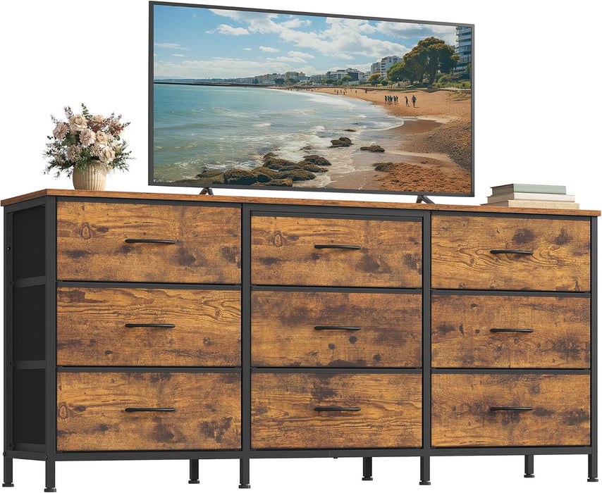 Dresser with 9 Fabric Drawers, TV Stand for Tvs up to 65 Inches
