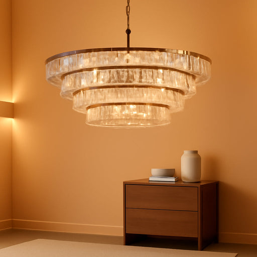 4-Tier 40 Inch Clear Crystal Glass Chandeliers, Modern round Luxury 10 Lights Hanging Pendant Light Fixture, for Dining Living Room, Bedroom, Foyer, Entryway (Included E12 Bulbs)